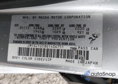 2016 Mazda Mazda6 I Sport from USA, damaged, VIN JM1GJ1U58G1406751